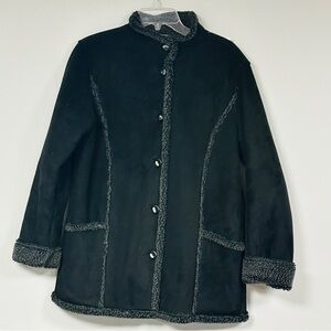 LL Bean Coat Womens Black Faux Suede Sherpa Lined Jacket / Coat, M